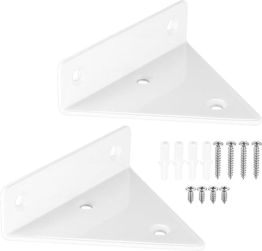 Allecto plus Zwevende plankhouders driehoekige wandhouders robuuste metalen houders voor opbergrek en boekenkast wit 2 stuks