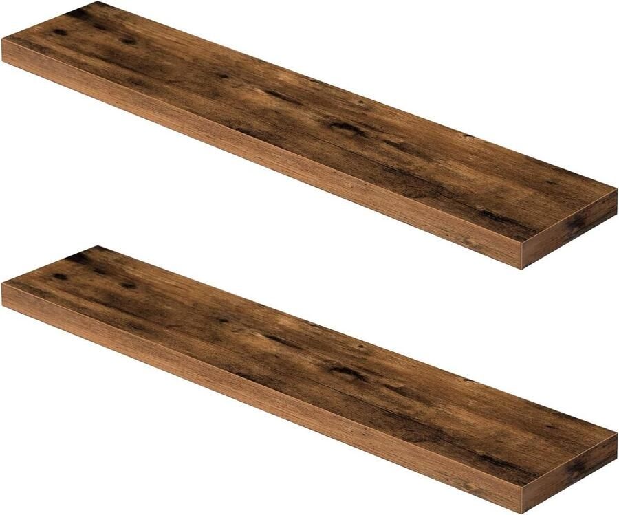 Allecto Plus Zwevende wandplanken 100 cm set van 2 decoratief houten planken voor badkamer en slaapkamer rustiek bruin