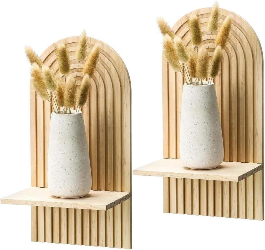 Allecto plus Zwevende wandplanken set voor boho-boekenkast wanddecoratie en opslag Natuurlijk hout Slaapkamer en woonkamer Decoratief hangrek