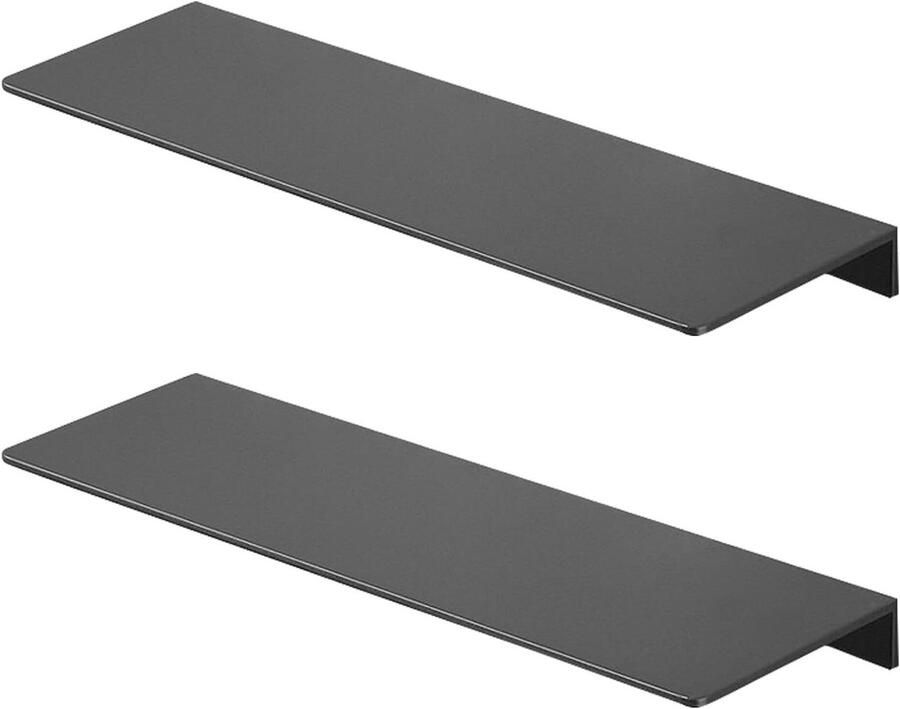 Allecto Plus Zwevende Wandplanken voor Badkamer Keuken Woonkamer Set van 2 Zwart Metalllic Planken voor opbergdoeleinden met Minimalistisch Ontwerp