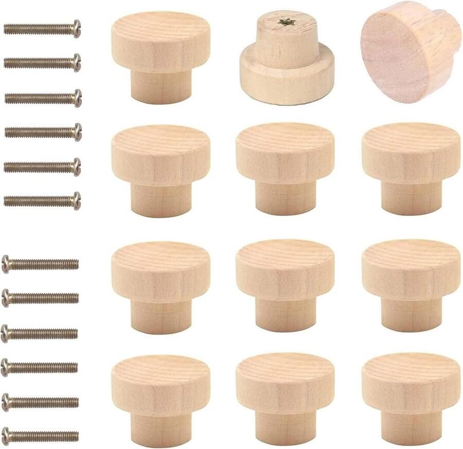 Allecto Premium 12 stuks ronde houten meubelknoppen 35 mm ladegrepen en handgrepen voor kasten en laden kastknoppen voor commodes en meubels