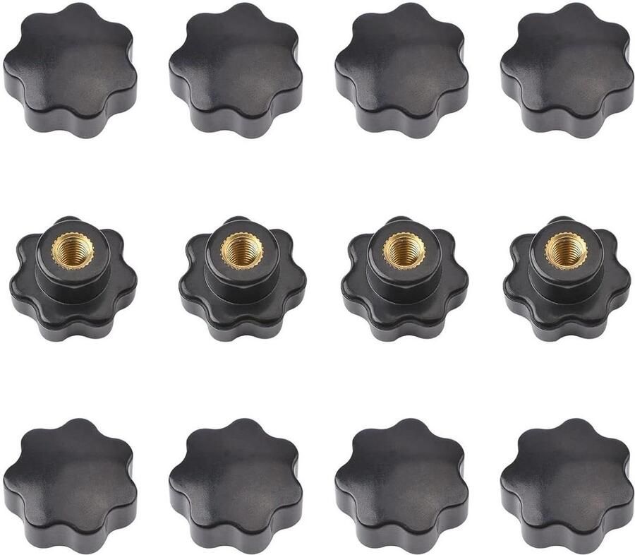 Allecto Premium 12 Stuks Vrouwelijke Knop Schroeven M8 Zwart Ster Vorm Handvat voor Machine Tool
