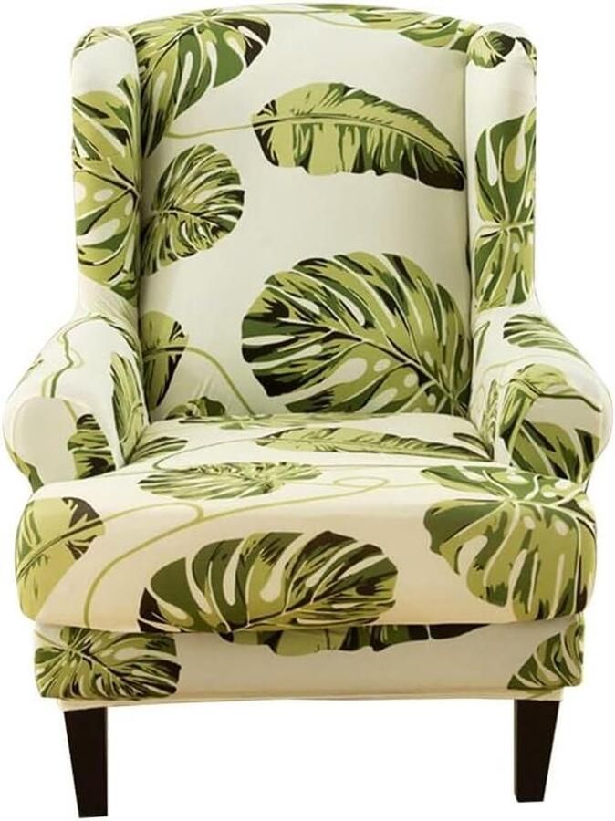 Allecto Premium 2-delige stretch-vleugelstoelhoezen wasbaar spandex bankhoes meubelbeschermer fauteuil woonkamer slaapkamer hotel schildpadblad