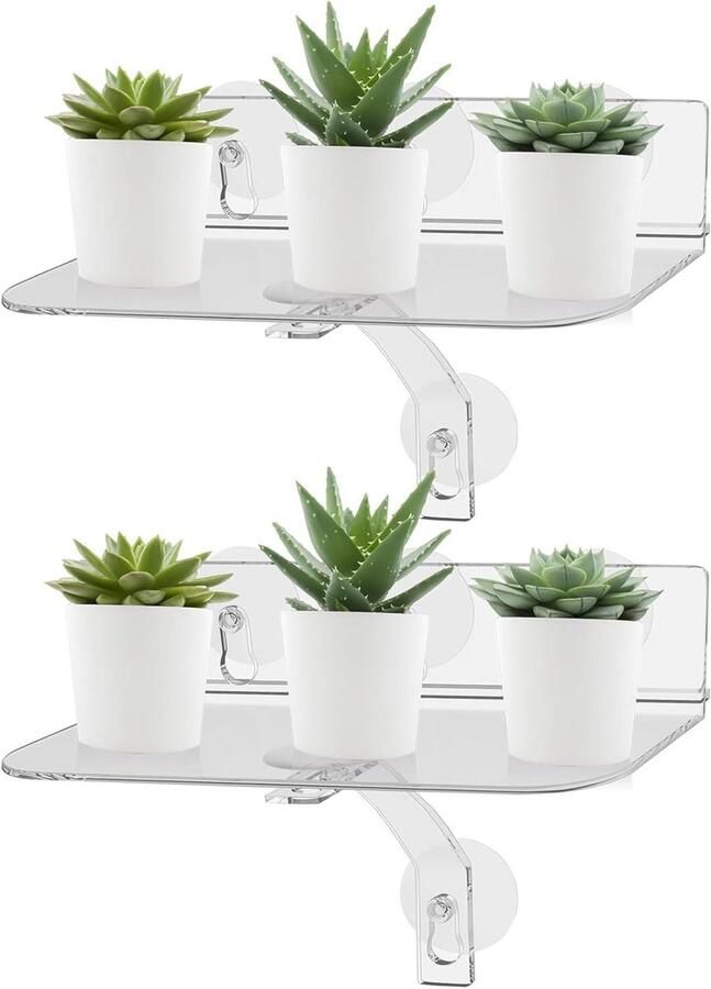 Allecto Premium 2 stuks transparante acryl raamplantenrekken voor vensterbank Sterke cup-zuiging Binnentuin bloemen vetplanten kruiden