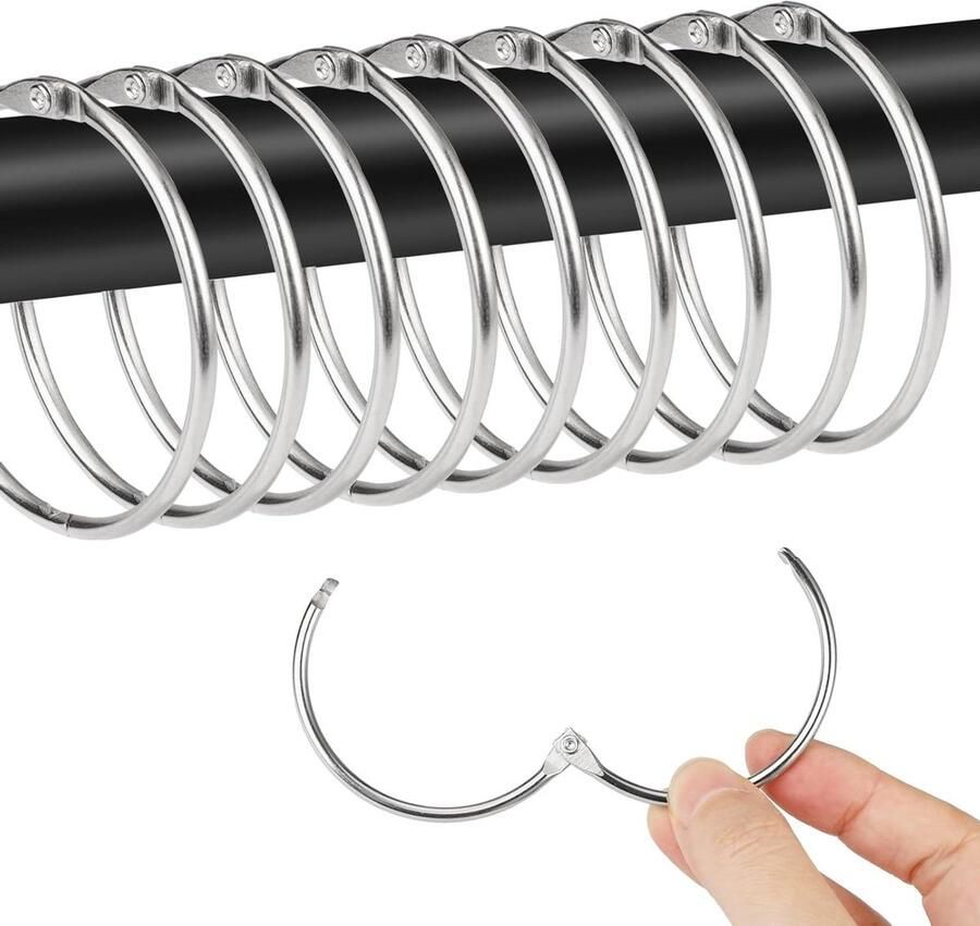 Allecto Premium 30 stuks metalen douchegordijnringen 50mm opening Zilver Voor gordijnen bed- en douchegordijnen Ronde gordijnringen staaf