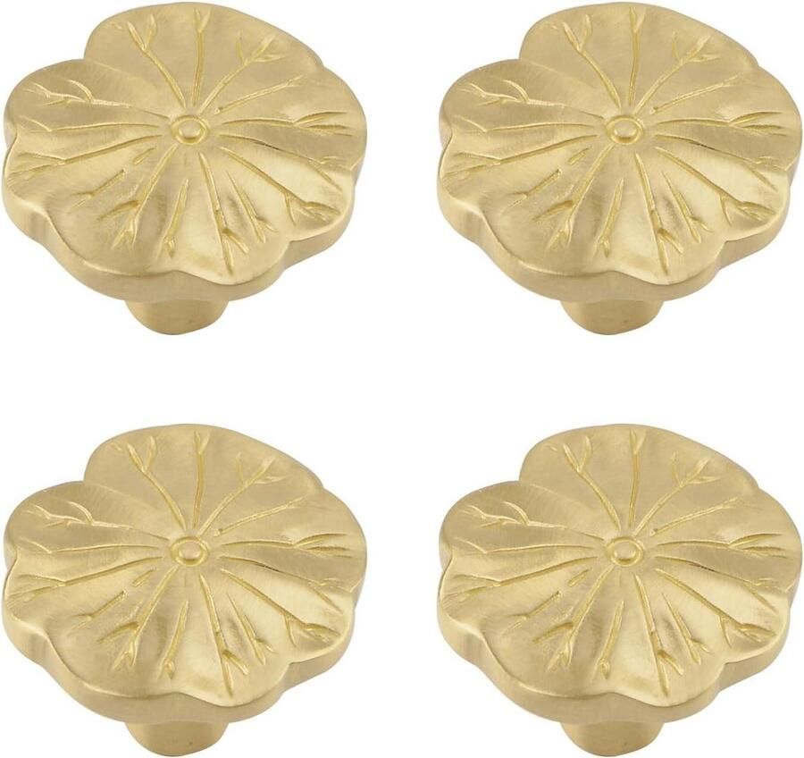 Allecto Premium 4-delige Set Metalen Lotus Blad Ladehandgrepen Geborsteld Messing Meubelbeslag Decoratieve Bloem Design Geschikt voor Dressoir Kast en Garderobe Vintage Stijl Hoogwaardige Kwaliteit