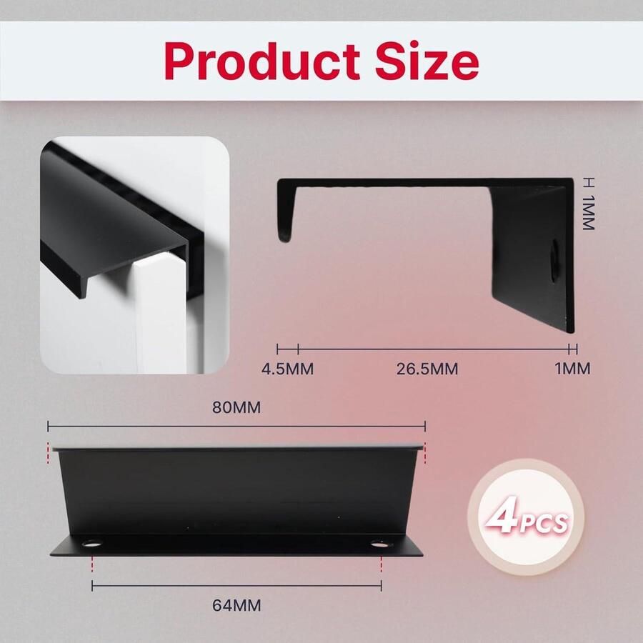 Allecto Premium 4 stuks meubelgrepen (8 cm) aluminium handgrepen zwart voor laden en kasten keuken en badkamer kantoorbenodigdheden