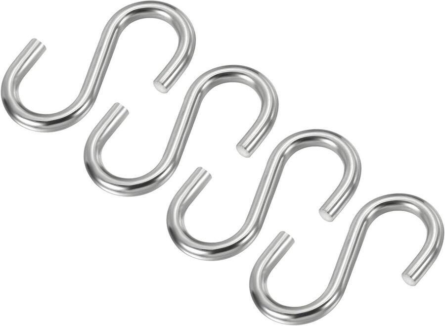 Allecto Premium 4 Stuks S Haken van 304 RVS Multifunctioneel voor Hangmat Garage en Meer Zilverkleurig