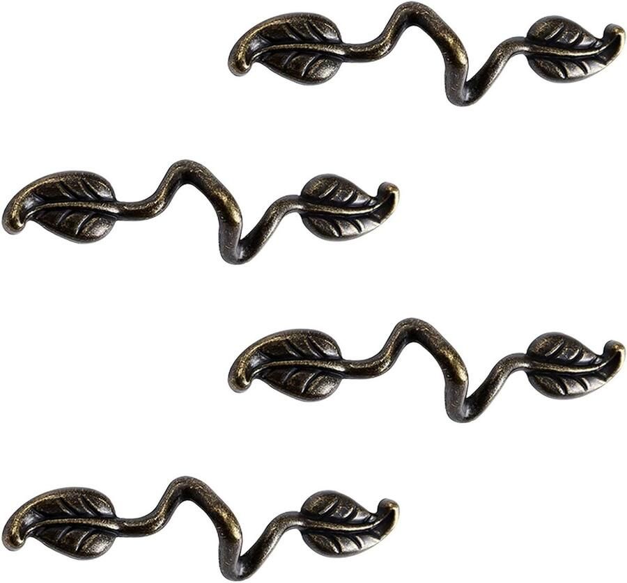 Allecto Premium 4 stuks Vintage stijl blad lade trekken voor keuken dressoir cyaan patina beknoppenheid