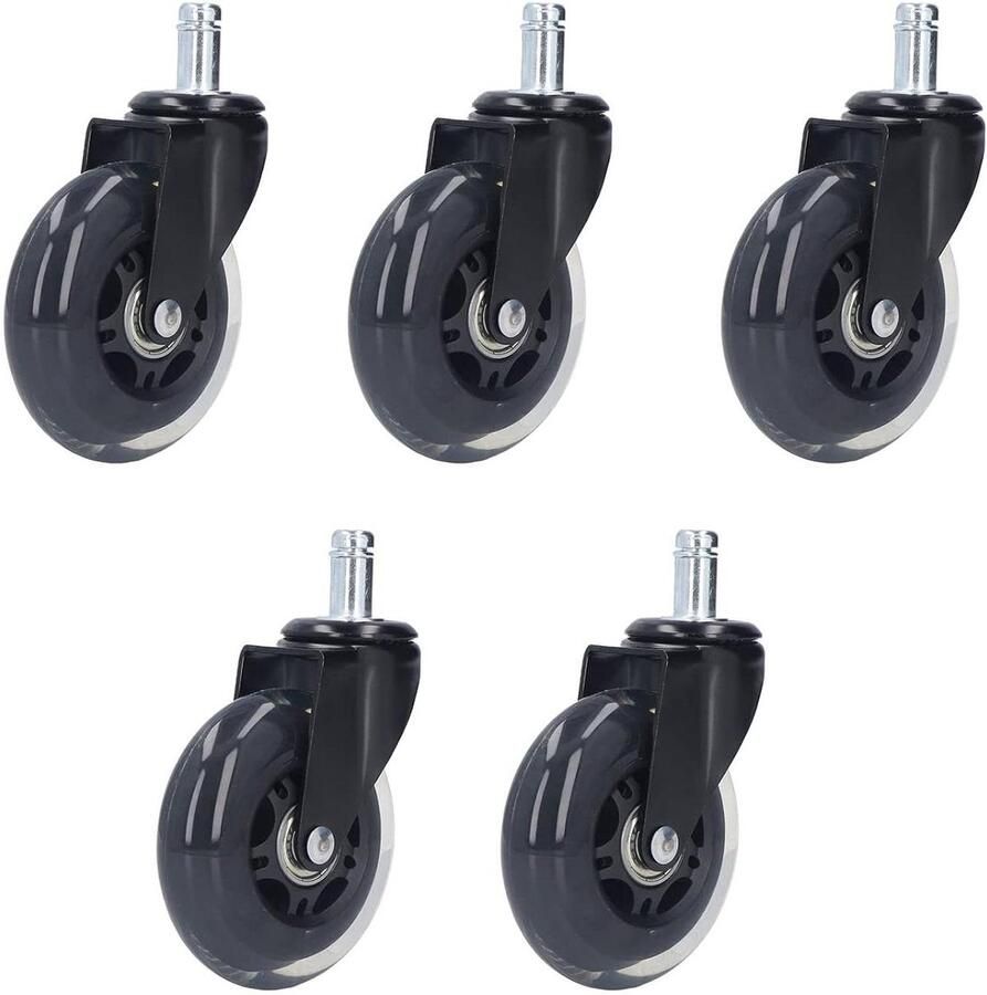 Allecto Premium 5-delige Stoel Katrol Set 22x11 MM Geruisloze Wielen Zwart Geschikt voor Computer Stoelen Bureaustoelen en Meubilair