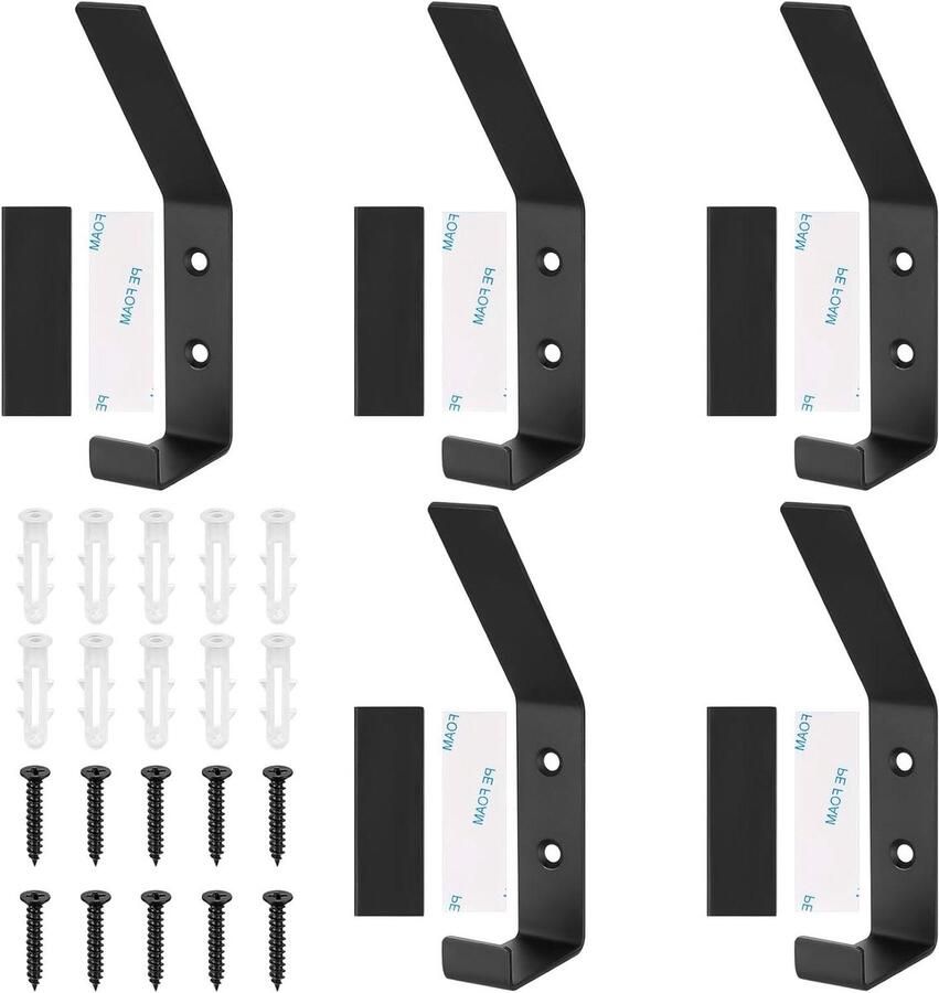 5 stuks zwart metalen garderobehaken om te schroeven wandhaken voor kleding handdoeken jassen voor woonkamer kledingkast badkamer
