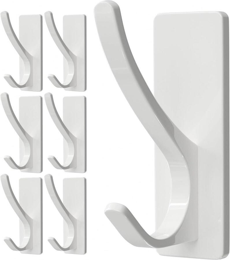 Allecto Premium 6-pack zelfklevende haken badkamerhanddoekhanger tot 59 kg kapstokhaak voor deur of douche zelfklevend en roestvrij heavy duty met extra kleefkracht