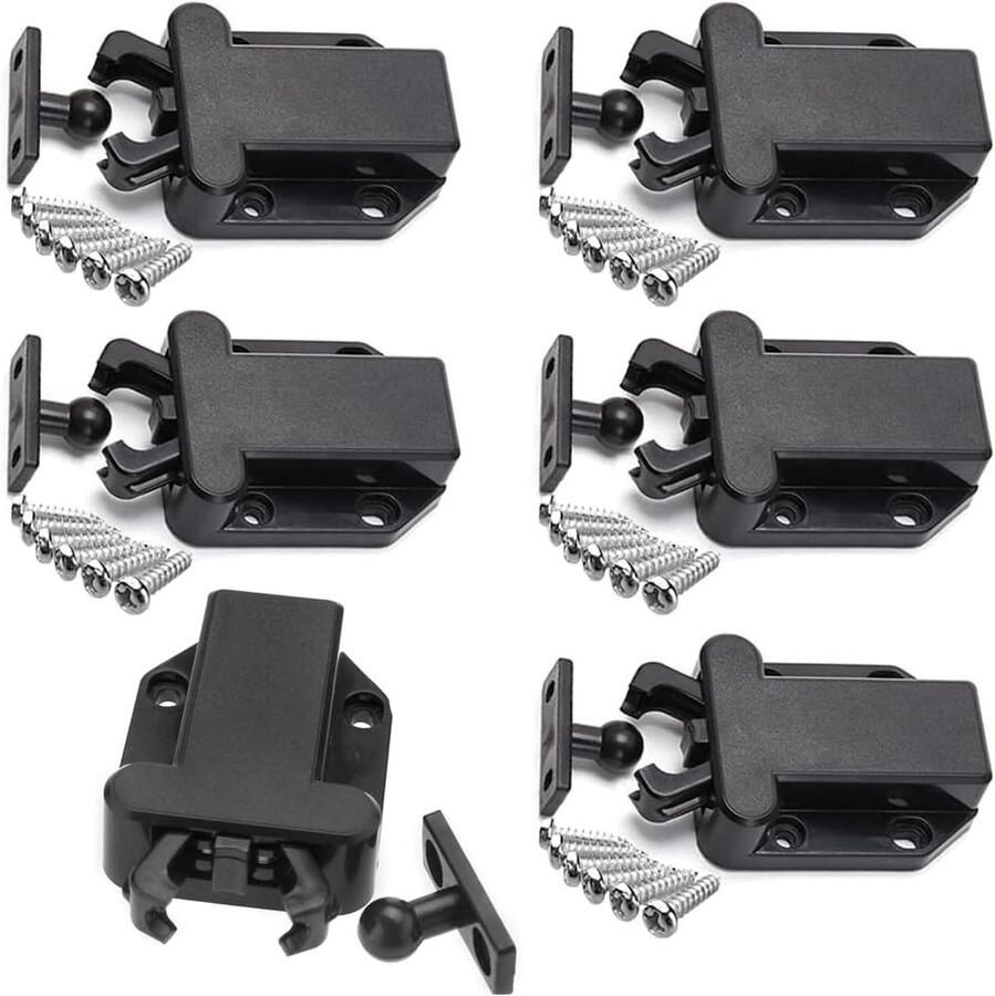 Allecto Premium 6 stuks deurgrendels met touch-ontgrendeling en pop-up functie voor keukens en kledingkasten zwart