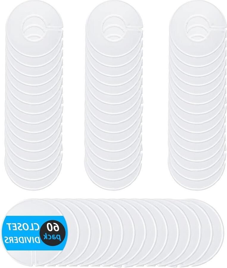 Allecto Premium 60 stuks Maatringen voor Kledingrek Kunststof Kaststaafverdelers Duurzame Babykledinghanger Labels Geschikt voor Marker Pen Wit