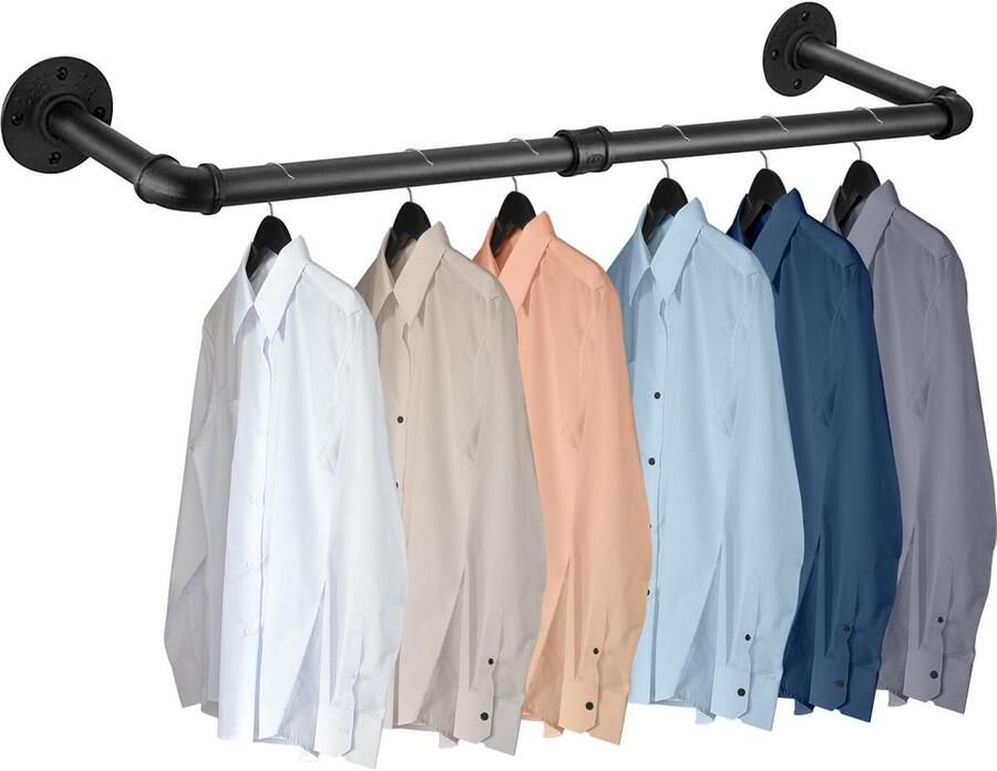 Allecto Premium 90 cm Industriële kledingrail metaal zwaar uitgevoerd wandgemonteerd afneembare hangende rails slaapkamer garderobe organiser (90 cm)