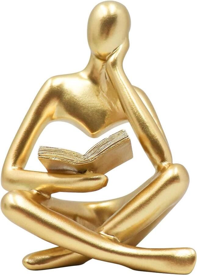Allecto Premium Abstracte kunst standbeeld sculptuur voor thuisdecoratie woonkamer en kantoor boekenplank Moderne esthetische ornamenten Vrouwen figuur denker Geschikt voor slaapkamer en tafel Beeldje decor