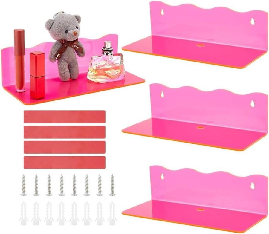 Allecto Premium Acryl wandstandaard roze voor thuis opbergen keuken badkamer woonkamer