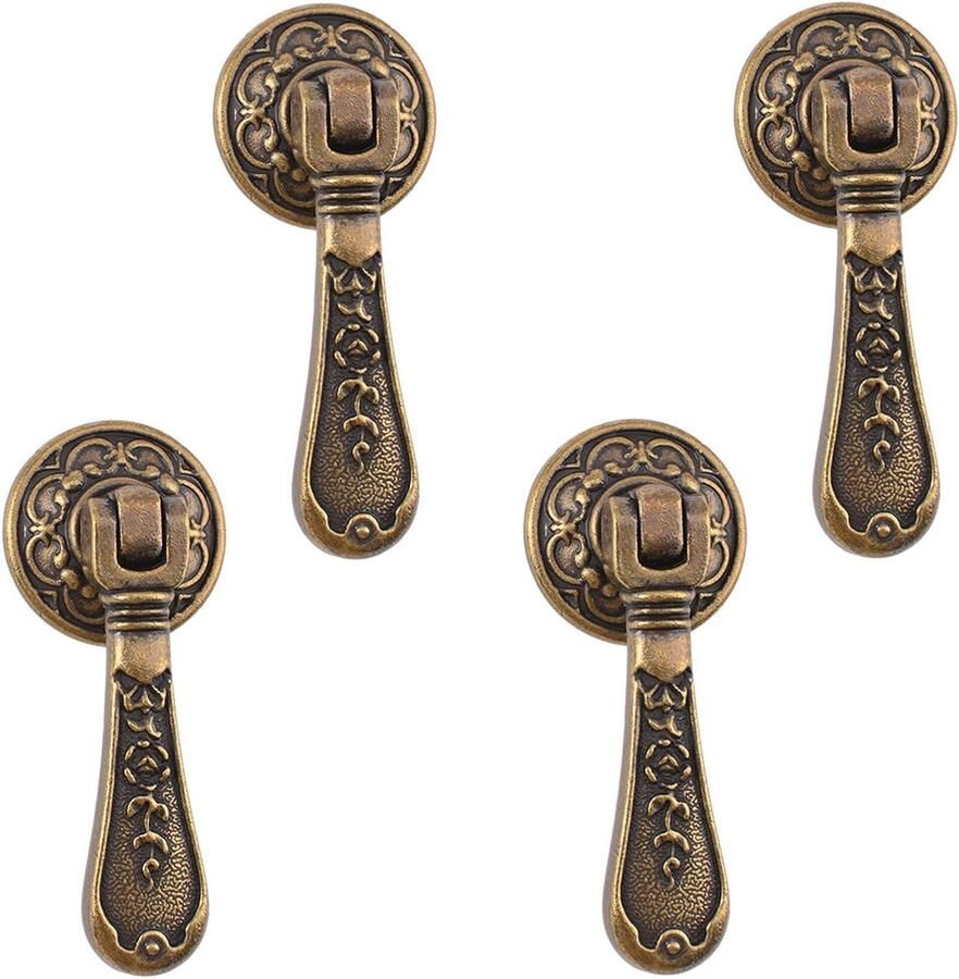 Allecto Premium Antieke hanger met 4 stuks gesneden zinklegering knoppen Vintage trekt voor kast lade dressoir Decoratief meubelhandvat met montageschroeven
