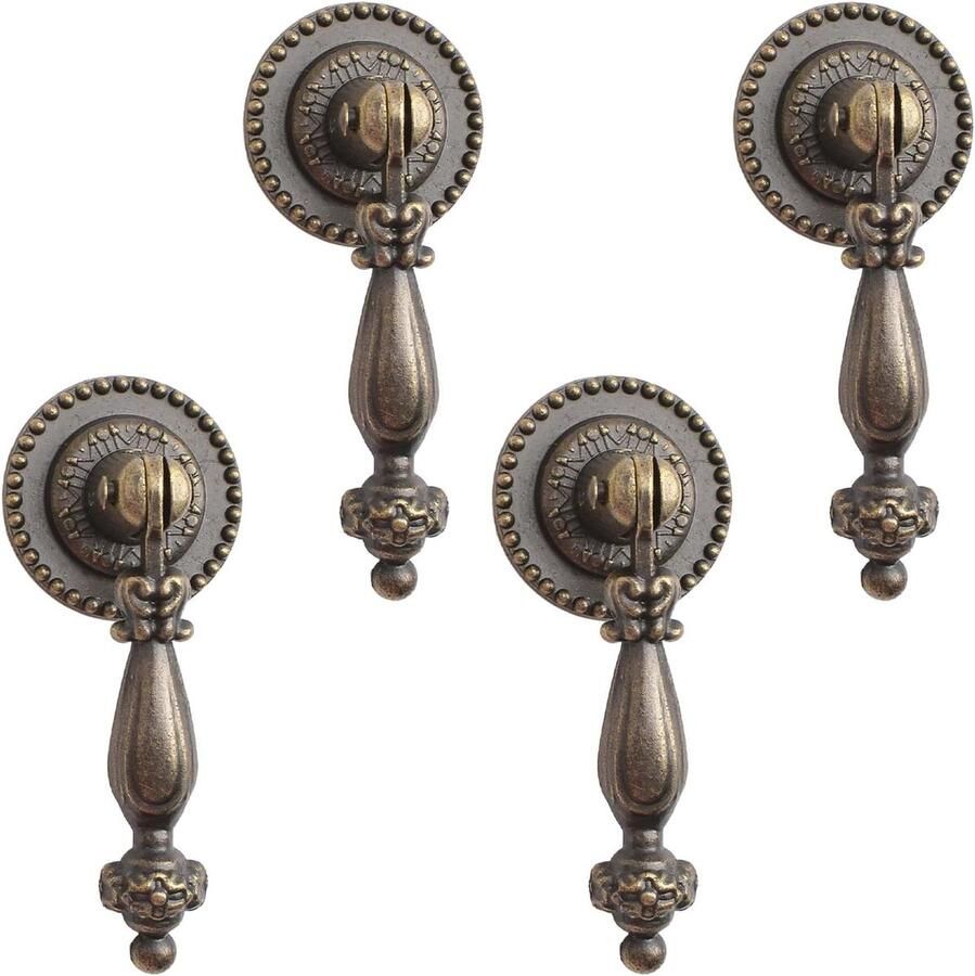 Allecto Premium Antieke hanger met 4 stuks traanknoppen en montageschroeven Bronzen knoppen voor kasten en kledingkasten Meubels decoratie