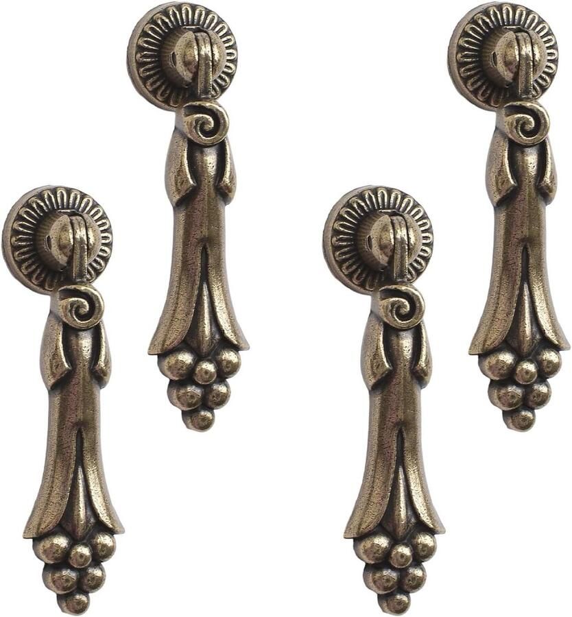 Allecto Premium Antieke vintage knoppen 4 stuks Bronzen enkel gat handvat Montageschroeven meegeleverd Voor kasten en lades Meubeldecoratie