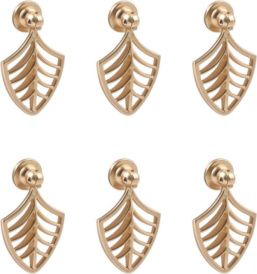 Allecto Premium Bladvormige Gouden Drop Hanger Pull Handvat Set van 6 Stuks Enkel Gat Hardware voor Garderobe Kasten Stijlvolle Kast Handvatten