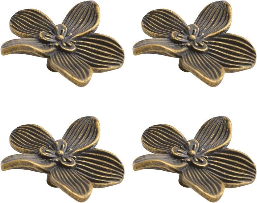 Allecto Premium Bloemvormige ladeknoppen voor keukenkasten Set van 4 Bronskleurig Decoratieve zinklegering trekhandvatten