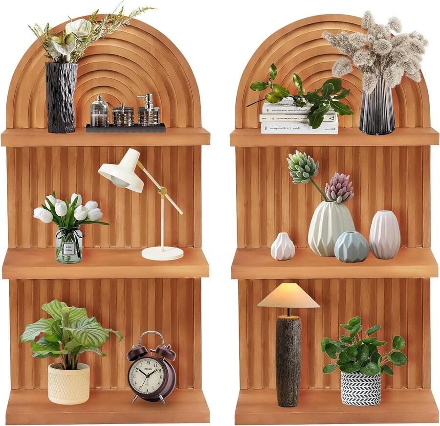 Allecto Premium Boho houten planken met zwevende planken voor wanddecoratie in kinderkamer en keuken Houten wandplanken voor potten boeken kaarsen foto's
