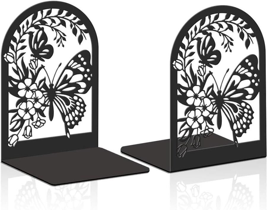 Allecto Premium Decoratieve metalen boekensteunen voor zware boeken Set van 2 Robuuste boekenplankhouder Geschikt voor bureau kantoor thuis of school