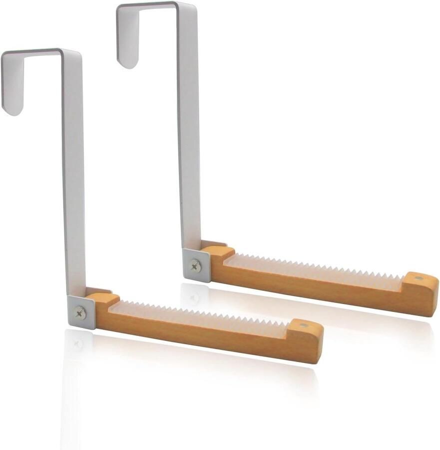 Allecto Premium Deurkapstokken Set van 2 Opvouwbare Deurhaken voor Tas Kleding Handdoeken Metaal en Hout Wit met Antislip Strips