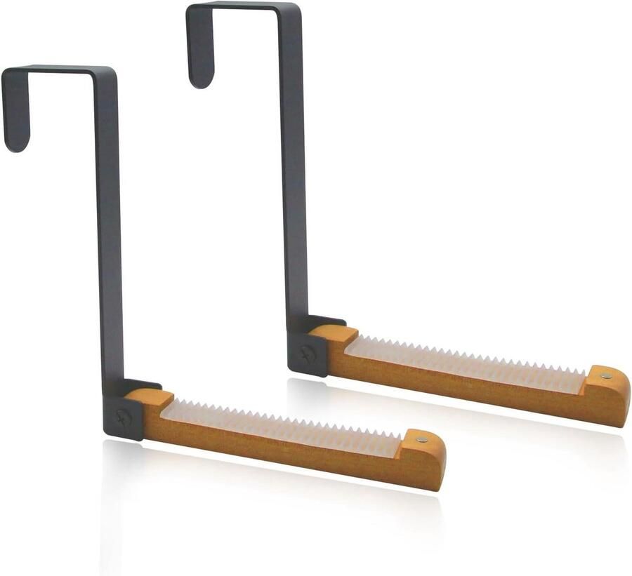 Allecto Premium Deurkapstokken voor 2 Deuren van Metaal en Hout Zwart Handtas Kleding Handdoek Ophangsysteem met Antislip Strips