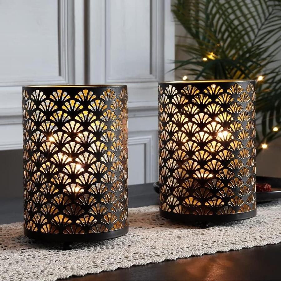 Allecto Premium Draadloze Metaal Tafel Lampen Set van 2 Bronzen Lantaarns voor Binnen en Buiten Decoratieve Verlichting voor Bruiloftsfeesten 12cm x 16cm