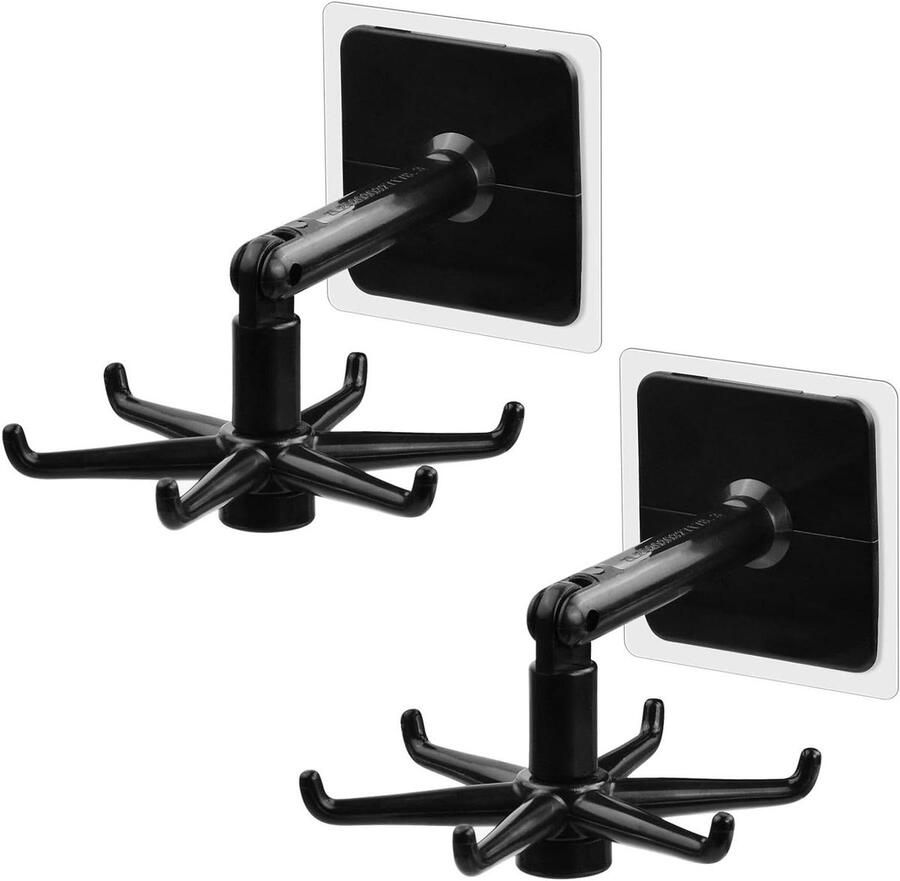 Allecto Premium Draaibare Keukenbenodigdheden Houder 2 Stuks Muurhaak Houder Ophanghaakje met 6 Klauwen Zonder Boren Stick on Haak voor Keuken Badkamer Kledingkast