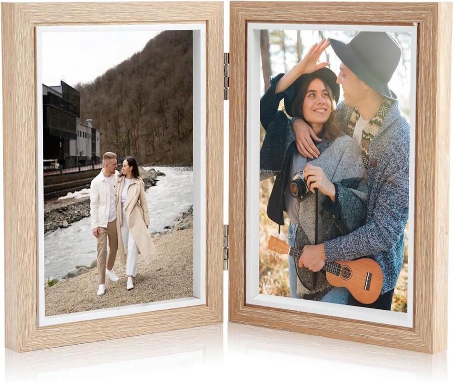 Allecto Premium Dubbel Fotolijstje 10 x 15 cm Houten Fotolijstje voor Tafel of Cadeau