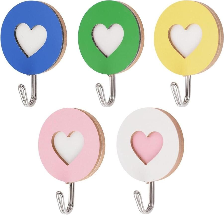 Allecto Premium Dubbele Hartvormige Zelfklevende Haken 5 stuks Sleutelhouder Kapstokhaak Wanddecoratie Thuiskantoor Hotel