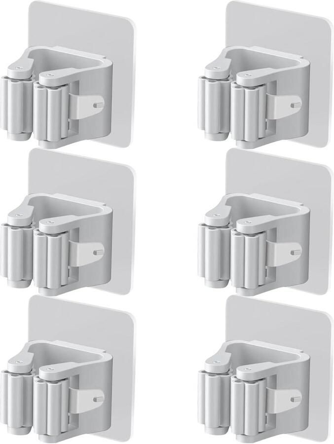 Allecto Premium Dweilhouders Zelfklevend Opbergrek voor Badkamer en Keuken Grijs Set van 6 Stuks