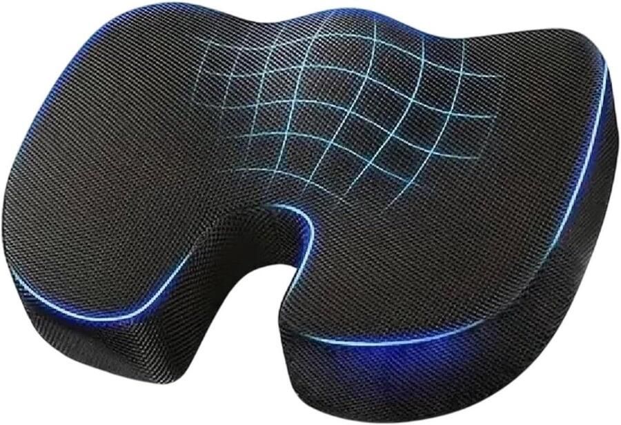 Zitkussen van traagschuim voor bureaustoel Ergonomisch en orthopedisch stuitbeenkussen bij ischias aambeien en rugpijn (zwart)