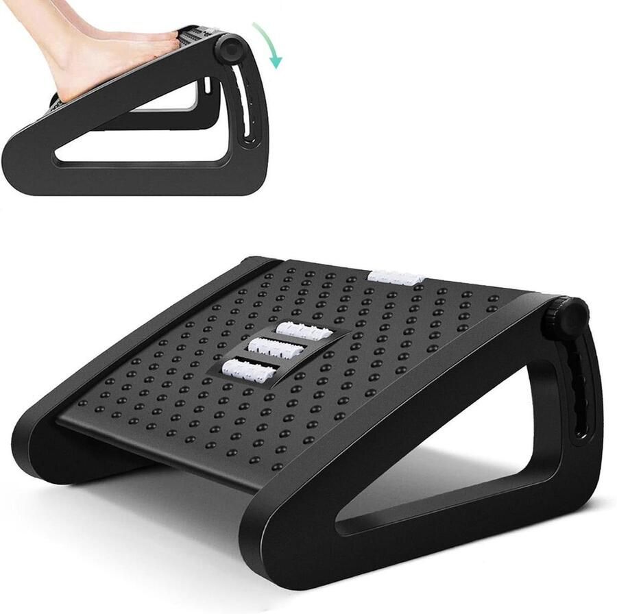 Allecto Premium Ergonomische voetsteun voor bureau met massagetextuur en roller Verstelbare voetensteun voor kantoor en thuis