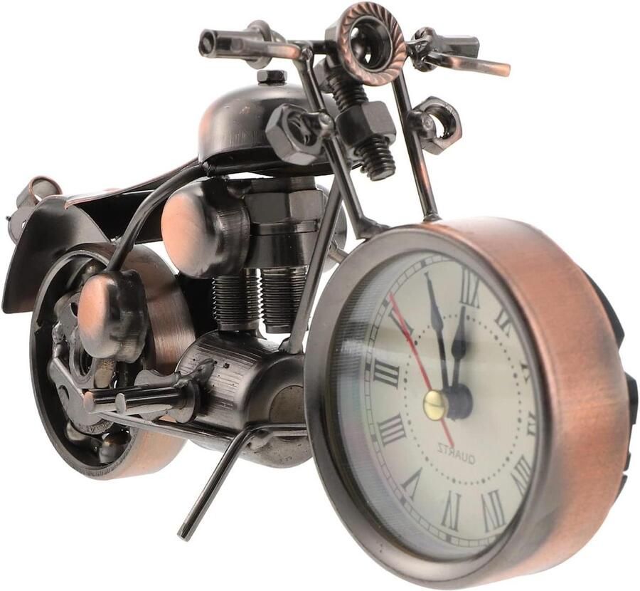 Allecto Premium Fiets Ornament Motorfiets Beeldje Retro Klassieke Handgemaakte Ijzer Motorfiets Vorm Kinderen Klok Metalen Art Ornament Voor Tafel Decor Werkbureau Koffie Decoratie Vintage Stijl
