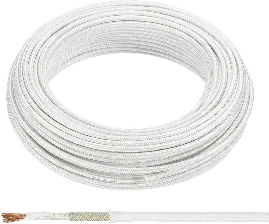 Allecto Premium Flexibele hittebestendige elektronische kabel voor hoge temperatuur Mica glasvezel Wit Lampen Ketelverwarming