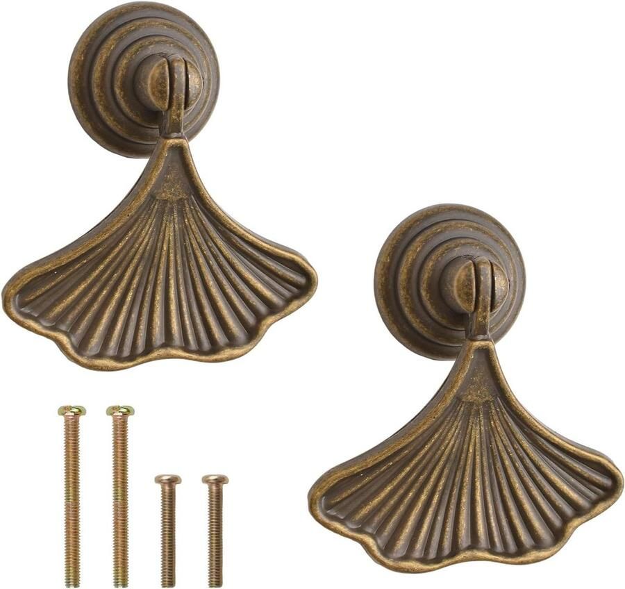 Allecto Premium Ginkgo Handgrepen 2 stuks Hangende Trekgreep Enkel Gat Kledingkast Kast Geel Brons