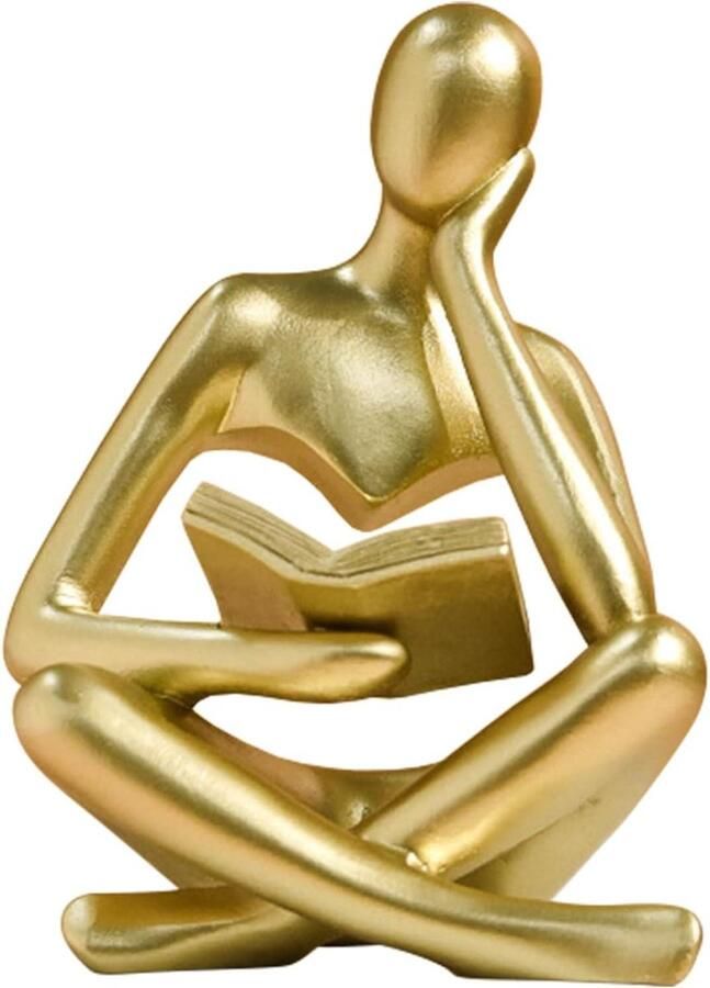 Allecto Premium Gouden Vrouwen Denker Sculptuur Abstracte Kunst Decoratie voor Woonkamer en Kantoor Moderne Esthetische Beeldjes voor Thuis Groot Formaat Beeldjes voor Plank Tafel en Bureau