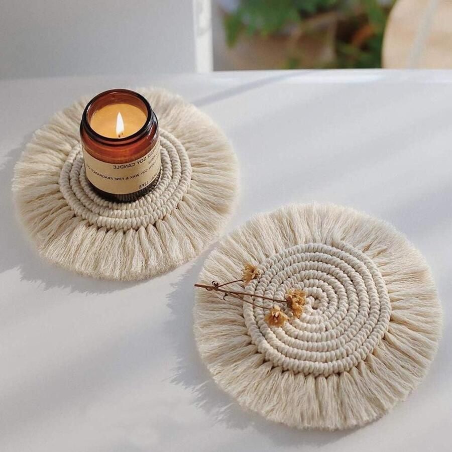 Allecto Premium Handgeknoopte BoHo-stijl Beige Zitkussen van Grasvezel voor Thuis en Tuin一个