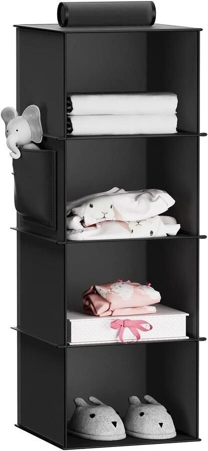 Allecto Premium Hangrek kledingkast organizer met bamboestokken en MDF-platen zwart opslagoplossing voor kleding stevig en praktisch