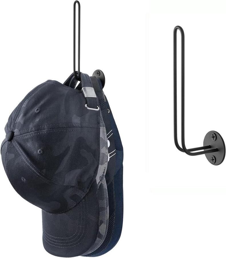 Allecto Premium Hoedorganisator met 20 petten ruimtebesparend wandrek L-vormige hoedhaken voor honkbalhoed opberger Moderne muurhouder voor hoeden set van 2