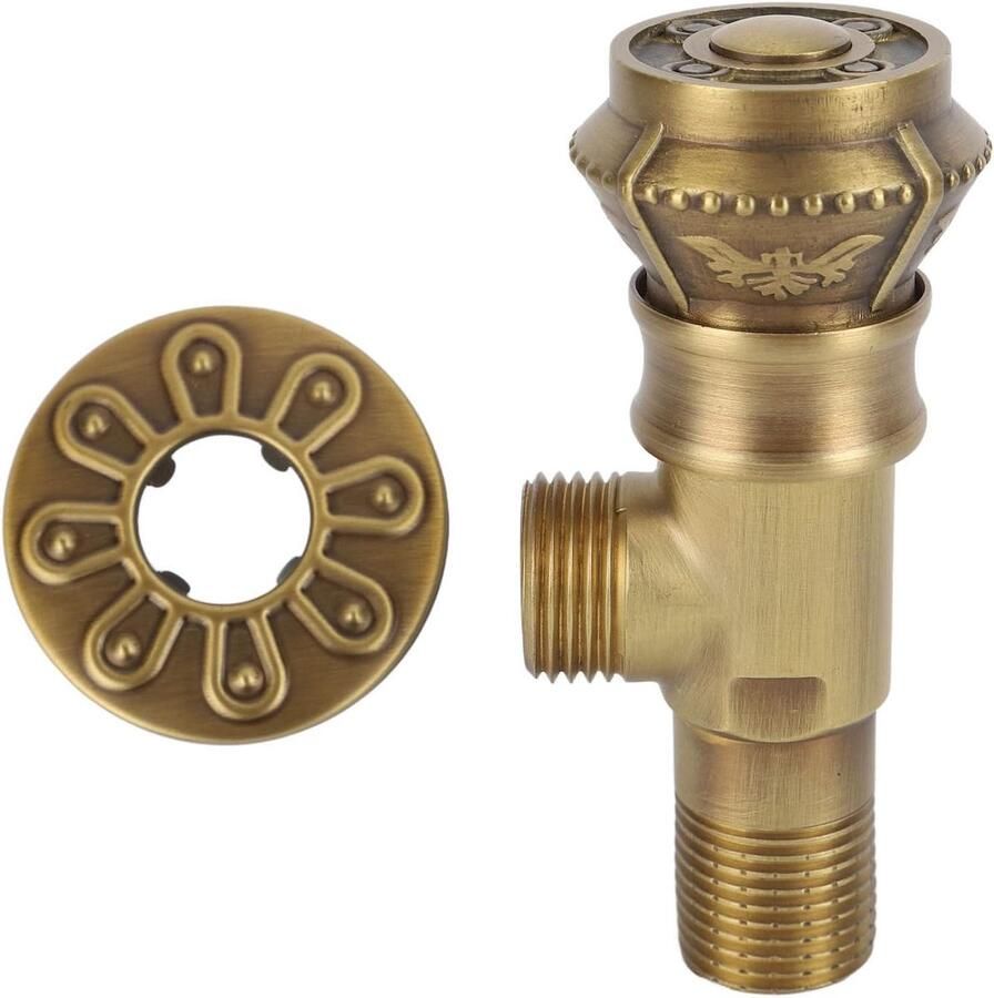 Allecto Premium Hoekafsluiter Vintage Europese stijl Messing Koud Heet Water Rond Handvat Badkamer Toilet Keuken Douche Goud Antiek Sculptuur - Foto 2