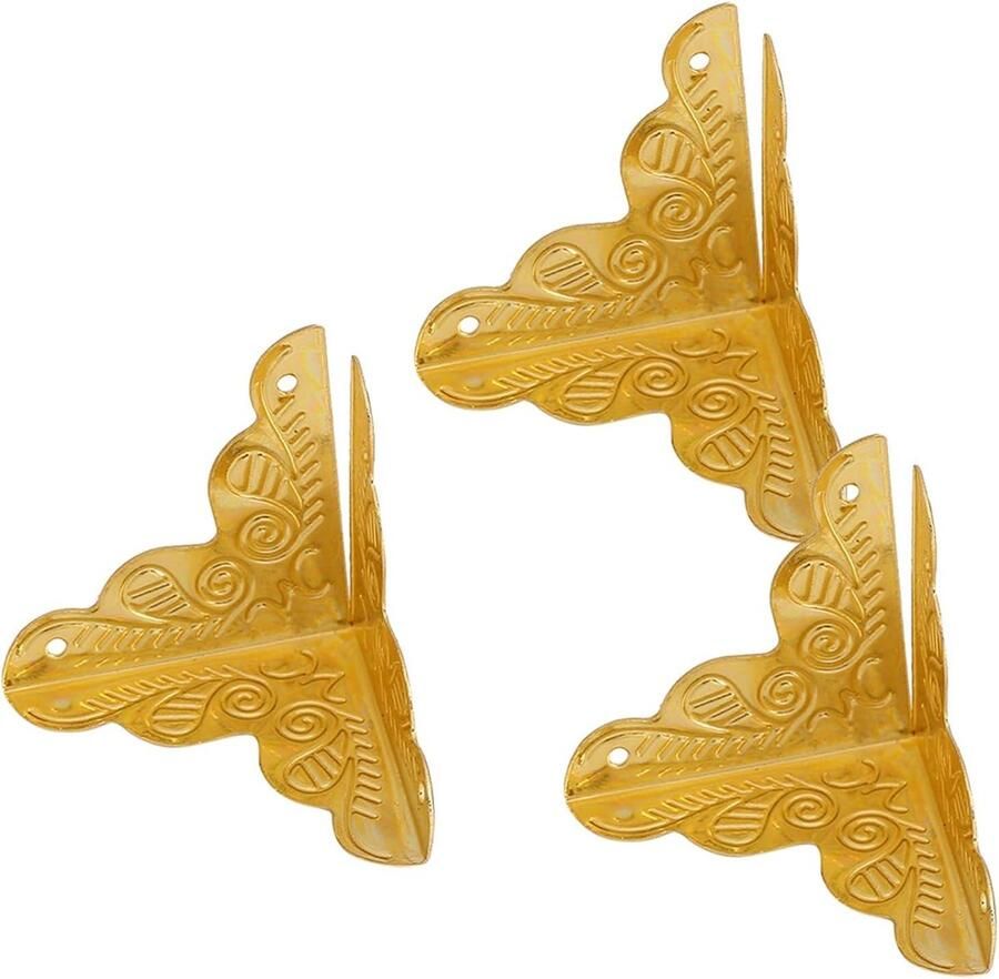 Allecto Premium Hoekbeschermers kist sieradenkoffer 3 kleuren decoratieve ijzeren randafscherming opbergmeubelkast salontafel borstdozen 12 stuks goudkleurig