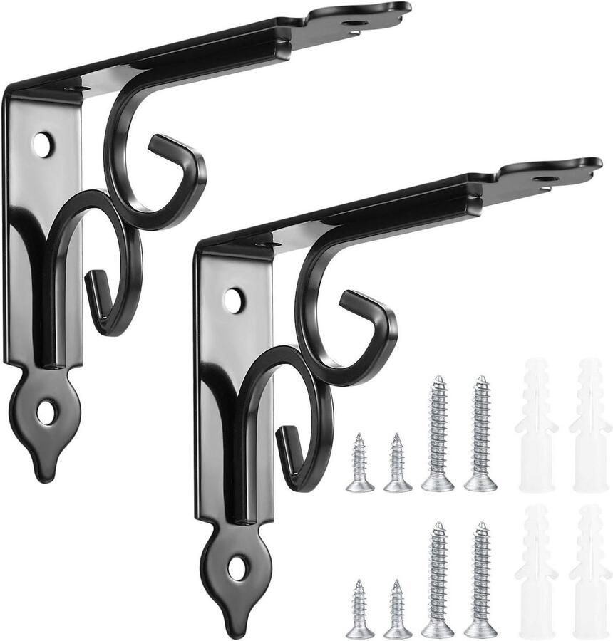 Allecto Premium Hoekplankhouder set voor decoratieve rustieke planken 2 stuks zwart Hoekplankbeugels met schroeven