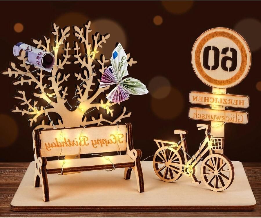 Allecto Premium Houten Fietscadeau voor Verjaardag en Jubileum Decoratieve Cijfers voor Geschenken DIY Driedimensionale Bomen Zitbank Decoratie