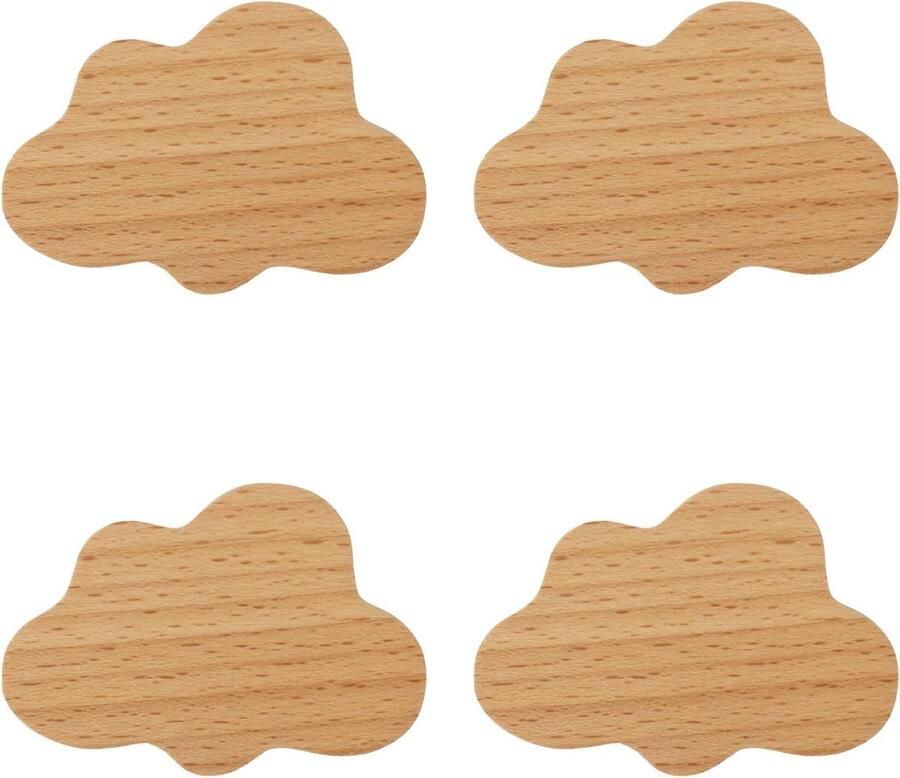 Allecto Premium Houten Knoppen Set 4 Stuks Wolkvormig Beukenhout Voor Ladekasten Inclusief Schroeven en Uitbreidingsbuis