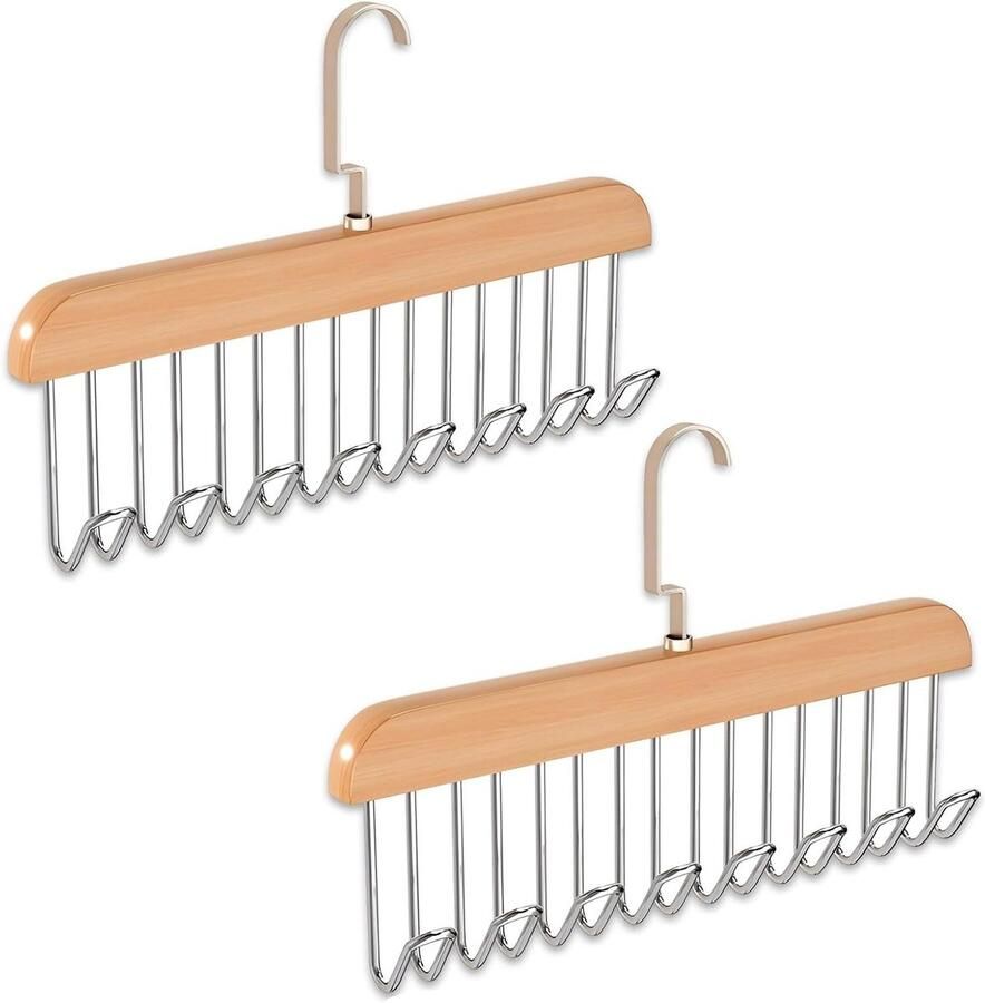 Allecto Premium Houten Roterende Stropdassenhouder voor Kledingkast 2 Stuks